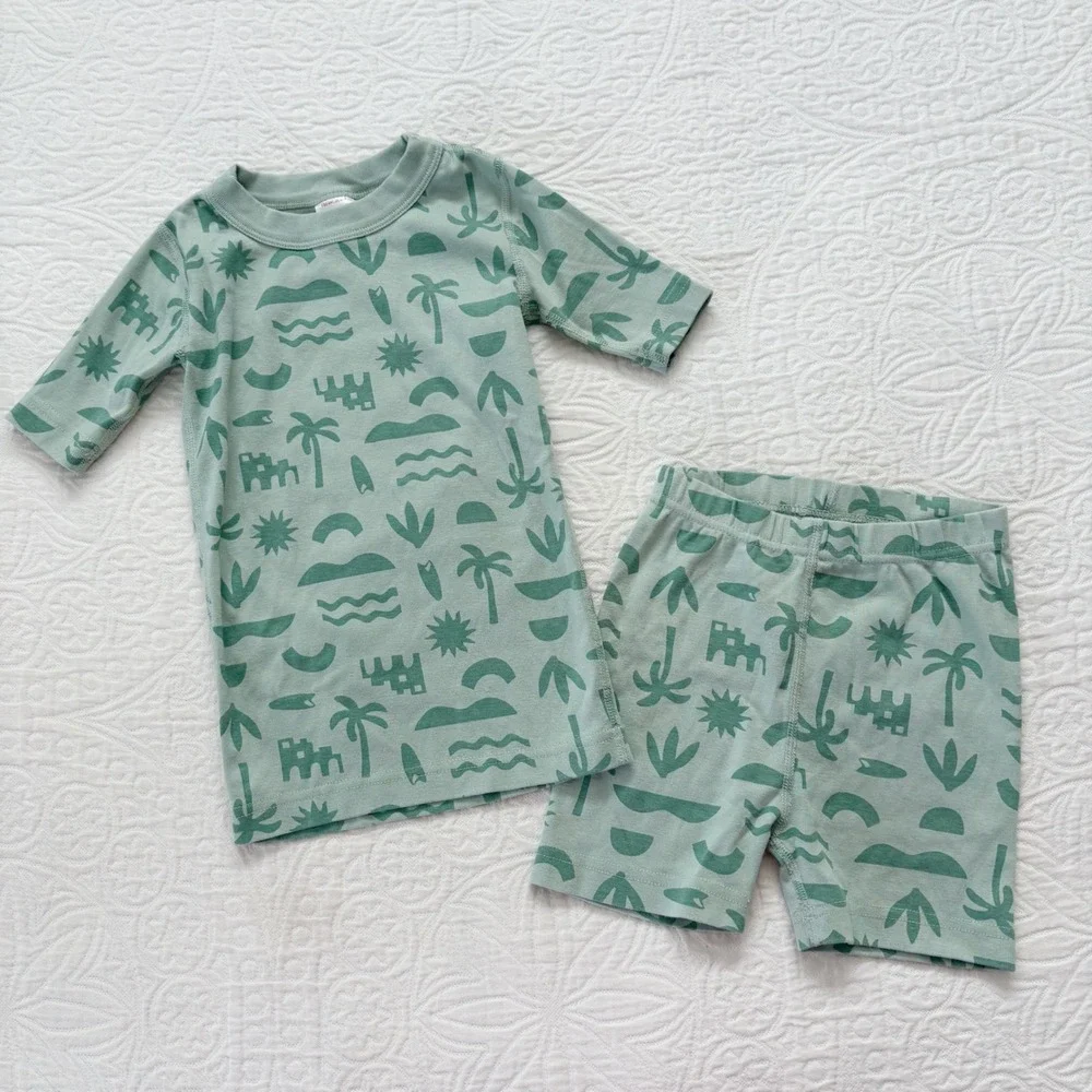 Hanna Andersson HannaJams Pajama Set, Green Tropical Print Sz 6-7